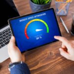 male evaluating website loading speed, concept of page speed optimization